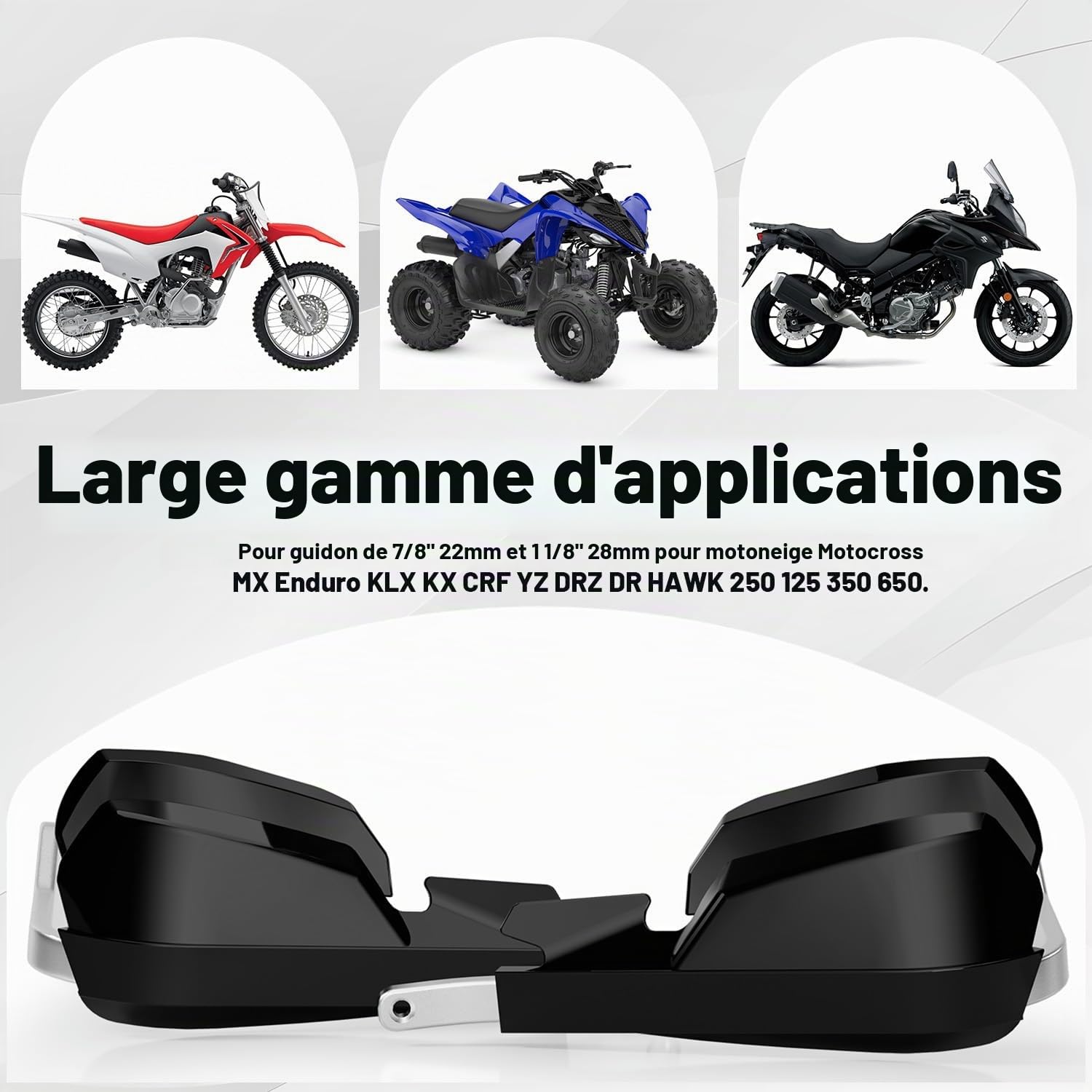 Protege Main Moto,Protege Guidon Poignée Protege Main pour Motos de Route Motos Sportives Scooter Quad Dirt Bike Motocross MX Enduro KLX KX CRF YZ DRZ DR Hawk 250 125 350 650-Noir | pour Motos de Route Motos Sportives Scooter Quad Dirt Bike Motocross MX E