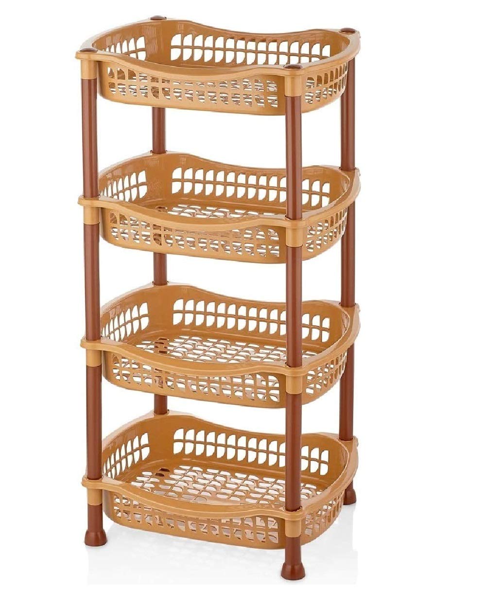 A406 4 Tier Stackable Rectangular Vegetable Rack kitchen Garage Storage Utility (Coffee)