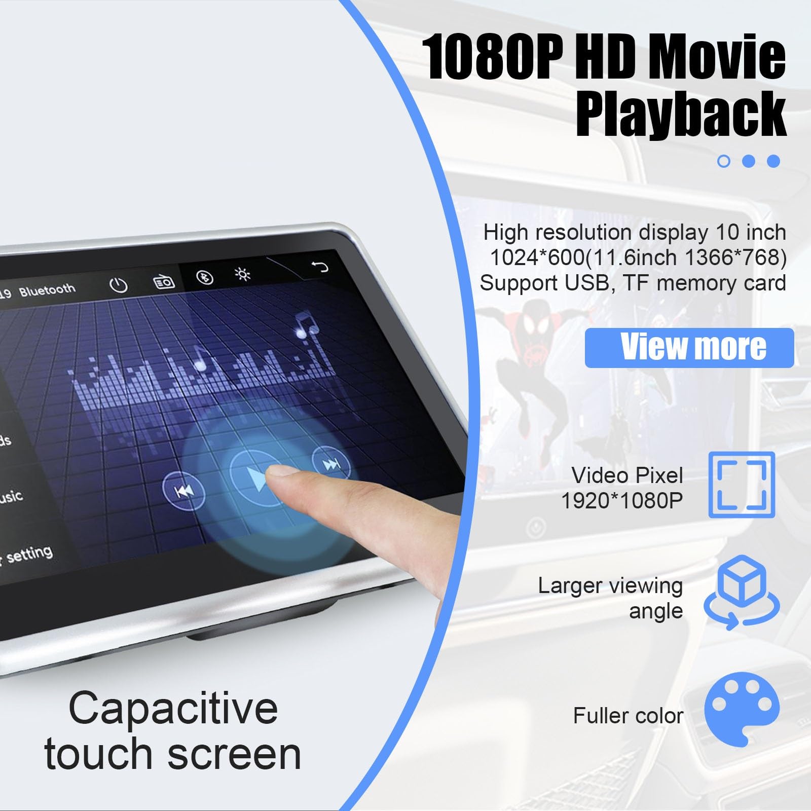 Display Poggiatesta Auto, Lettore Video Poggiatesta Auto, Monitor Con Luce Ambientale, Monitor Auto Senza Fili, Mirroring Monitor Auto(10.1in)
