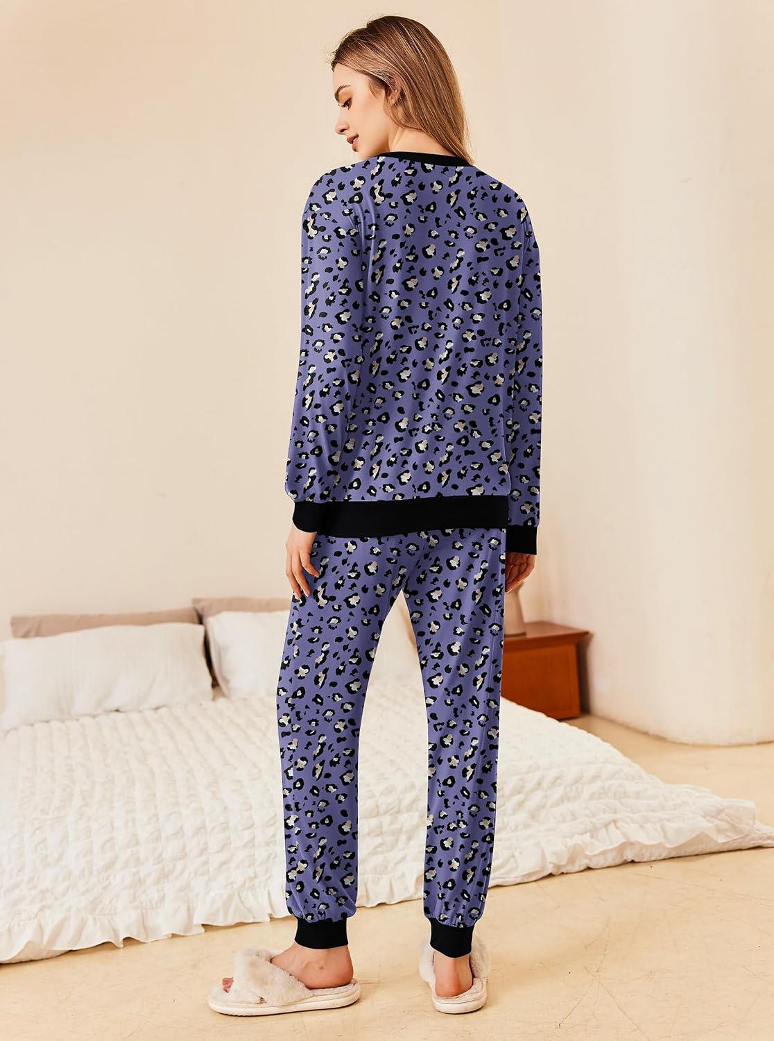 Ekouaer Pajamas Set Long Sleeve Pj Sets 2 Piece Jogger Pajama Sets Soft Sleepwear Loungewear for Women image 3