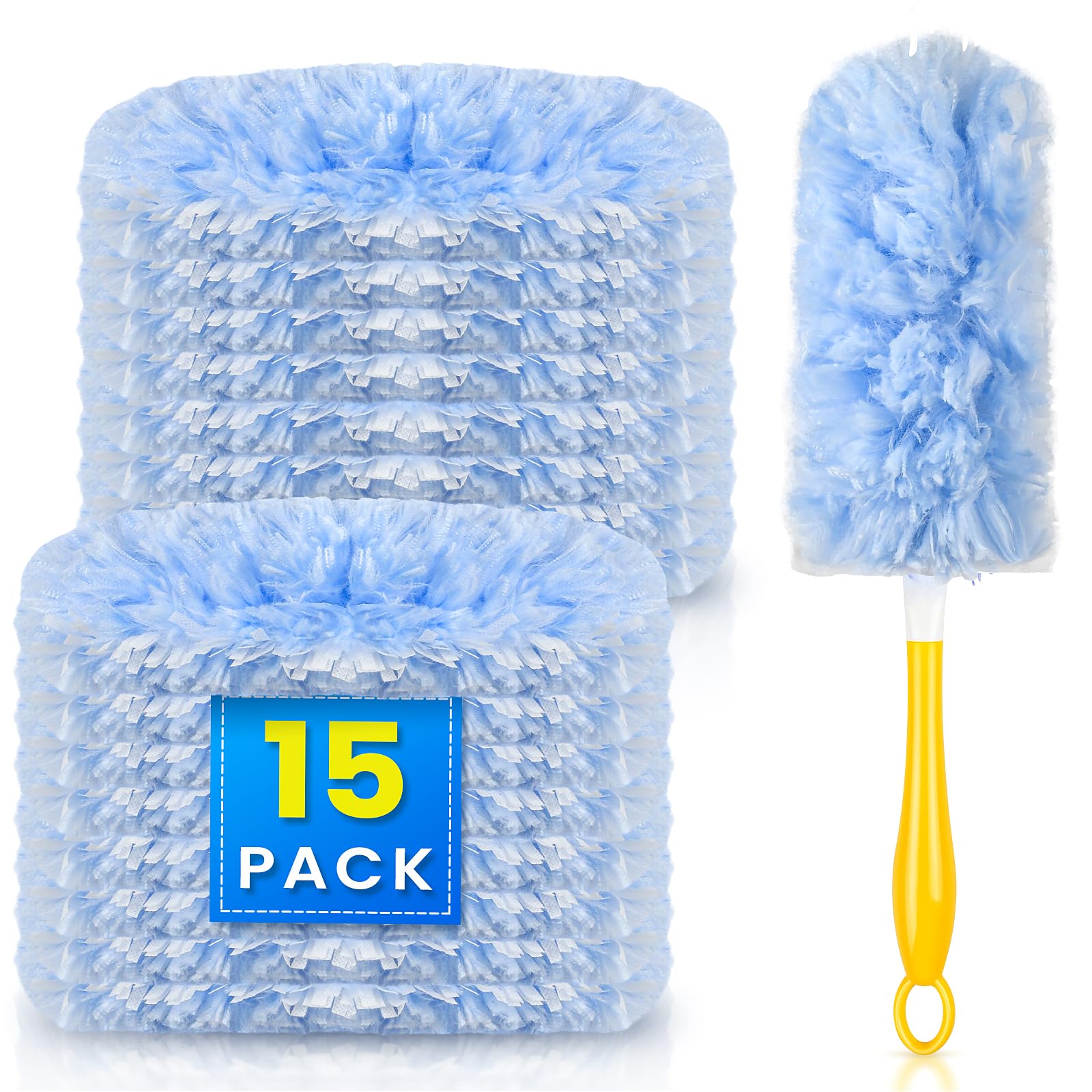 15 Count Heavy Duty Duster Compatible with Swiffer Duster, 360 Degree Disposable Microfiber Dusters Refills with 1 Handle