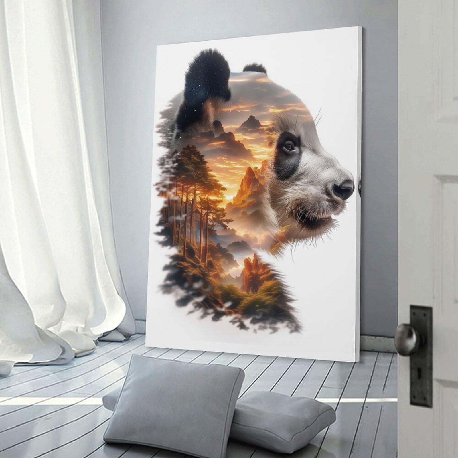 Junmoney Home Decor Wall Art Panda Mountain Sunset, 20x30inch(50x75cm), for Gallery Wall Decor And Room Displays, An Easy Match for Collected Prints