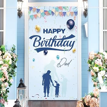 Happy Birthday Dad Door Banner - Man Father Birthday Party Door Cover - Daddy Birthday Door Porch - Super Dad Photography Background Door Decorations