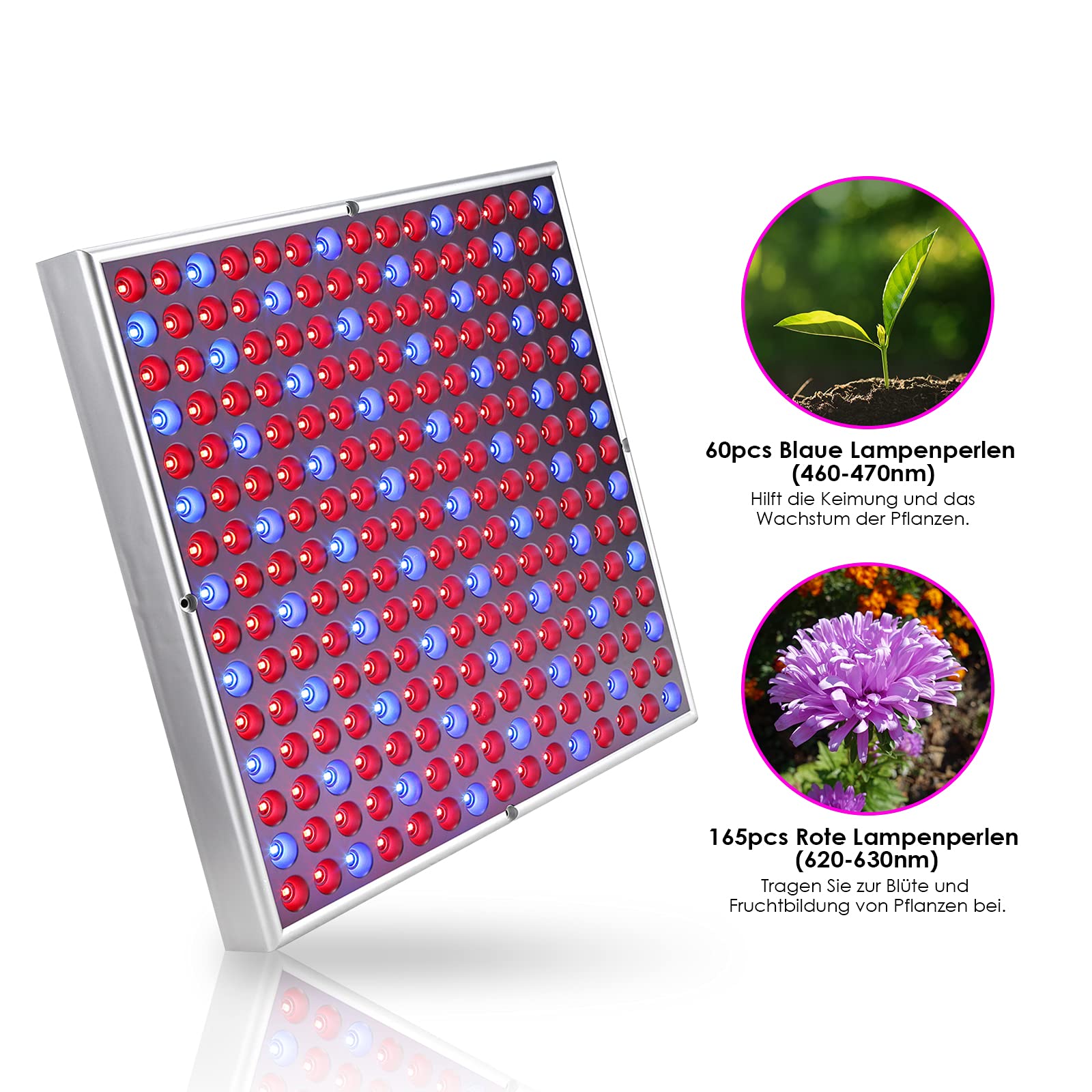 4x15W LED-Pflanzenlicht, 225pcs rotes und blaues LED-wachstumslampe für pflanzen, Pflanzenlampe Led Vollspektrum, Quadratisches Indoor-Pflanzenlicht,1350LM für Gemüse und Blumen.