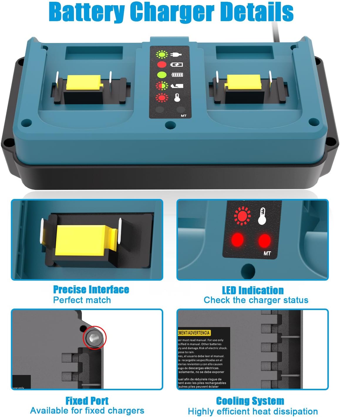 DC18RD Dual Ports Charger Replacement for Makita 18V Battery Charger, 18V Charger Station Compatible for Makita 14.4V-18V LXT Li-ion Battery BL1815 BL1820 BL1830 BL1850 BL1415 BL1430 - Image 5