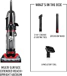 Dirt Devil Multi-Surface Extended Reach+ Bagless Upright Vacuum Cleaner Machine, for Carpet and Hard Floor, Height Adjustment, Powerful Suction with Versatile Tools, Lightweight, UD76300V, Red
