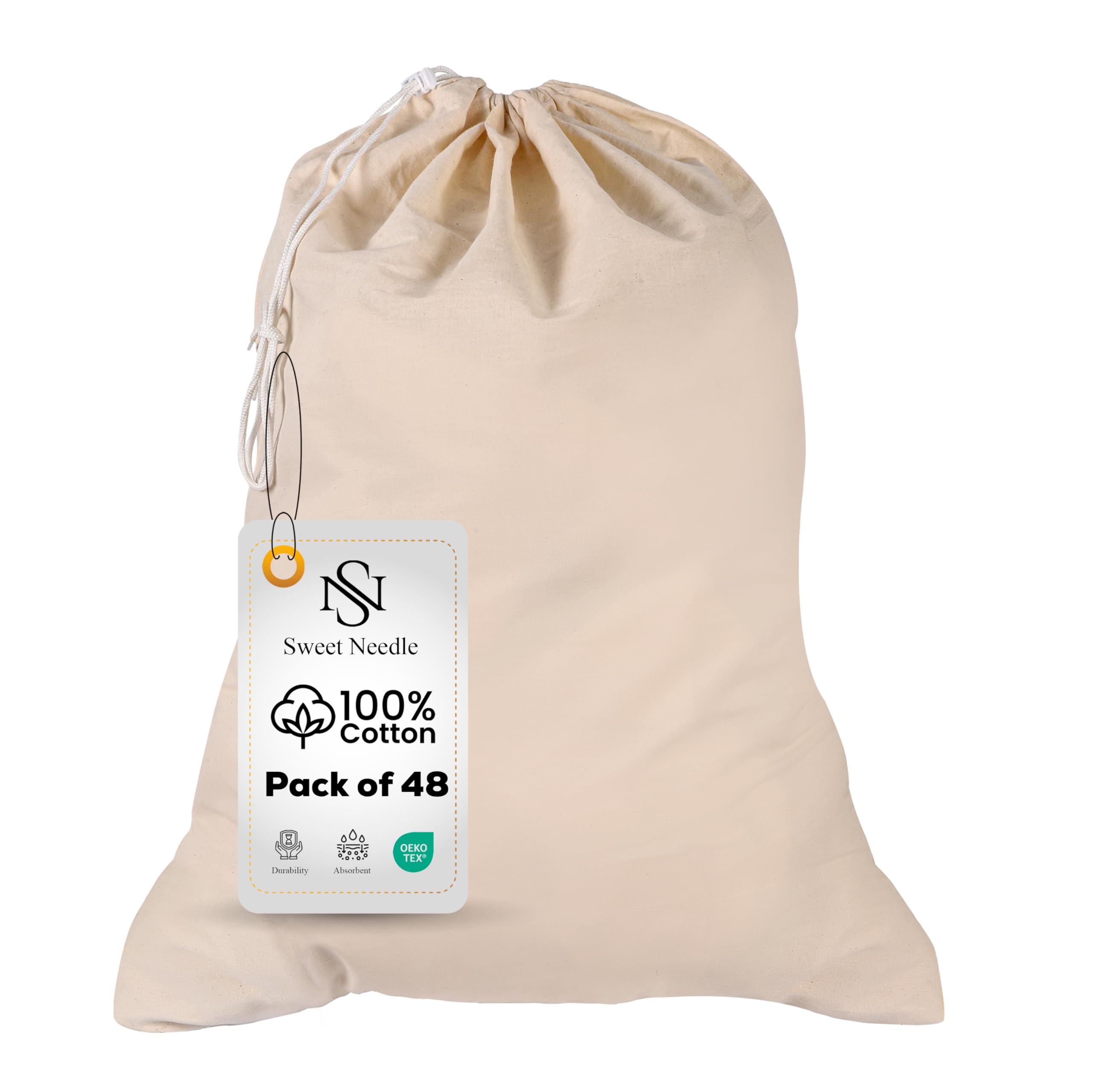 Sweet Needle - Bulk 48 Value Pack Heavy Duty Extra Large Laundry Storage Shopping Bags, 71x91 CM (28x36 IN) 75L - 100% Cotton, Highly durable, Draw-cord with cord-lock and reusable Travel Bag — image 1