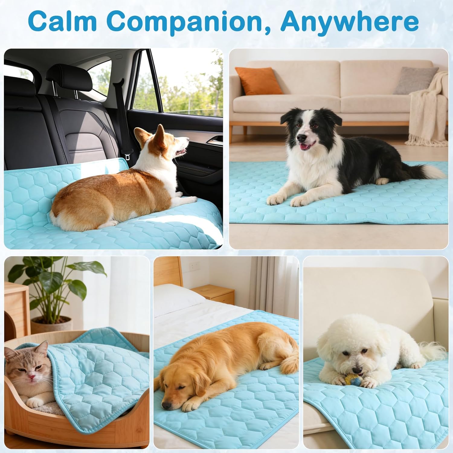 Vivifying Cooling Blanket for Dogs, Reversible Ice Silk Dog Cooling Mat with Waterproof Layer, Soft Pet Throw Blanket for Couch, Bed, Crate, Floor, Breathable Summer Pet Pad, 40 x 60 Inches (Blue)