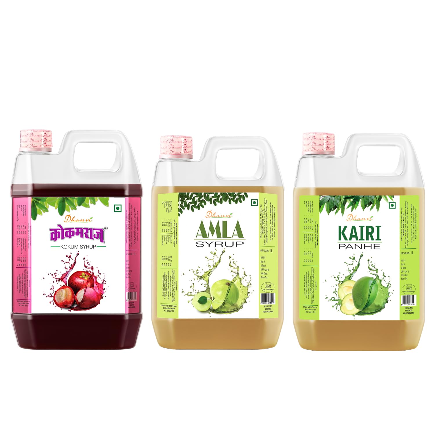 Dhanvi Traditional Summer Drink Combo – Kokamraj Kokam Sharbat with Jeera, Amla Ginger Syrup & Kairi Panhe Raw Mango Panha | Authentic Indian Refreshing Syrups - Pack of 3 (1 Litre Each)-picture-10