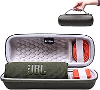 Vista 12 de LTGEM - Funda compatible con JBL Flip 7/5/6/Grip Altavoz Bluetooth portátil impermeable, portátil, bolsa de almacenamiento de viaje, negro y rojo