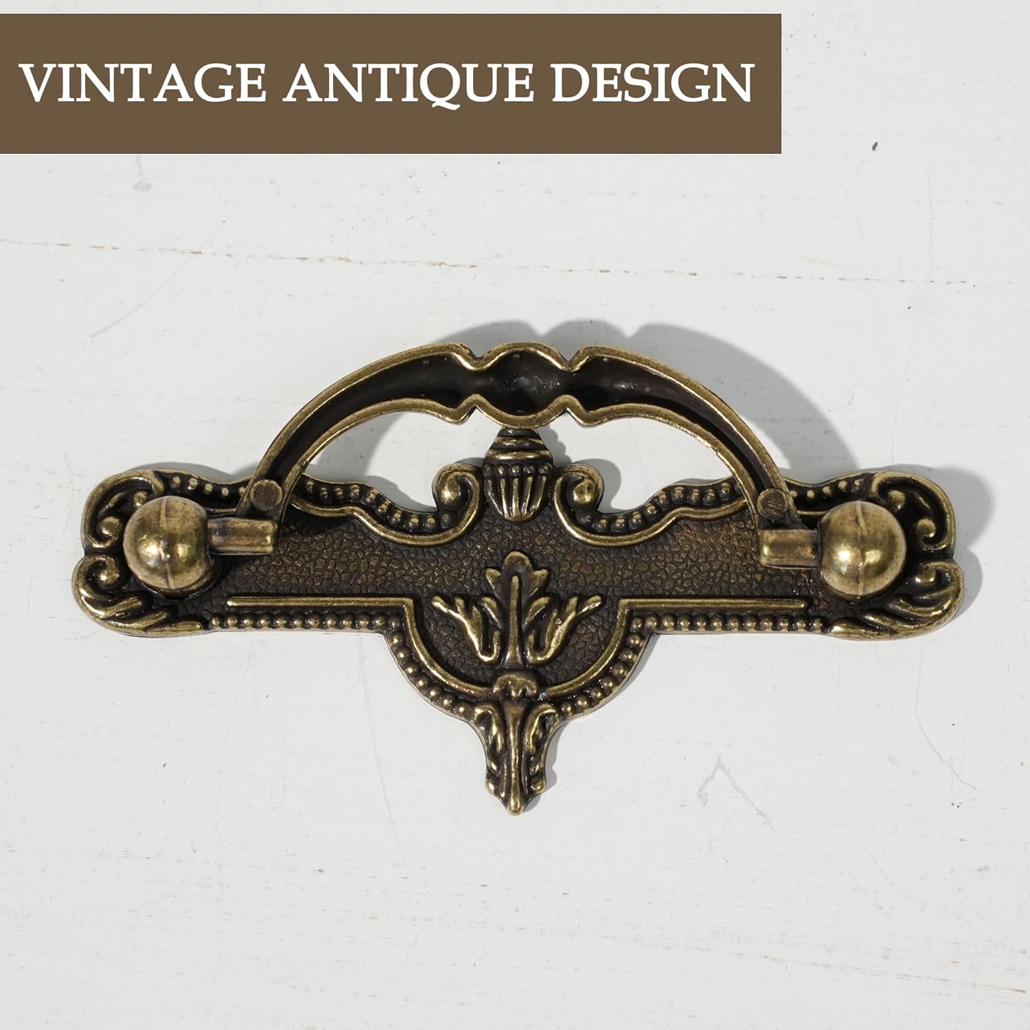 4 Pack Antique Bronze Drop Bail Drawer Pulls, Vintage Cabinet Handles with 2-1/2" Hole Centers, Decorative Furniture Hardware for Dresser, Cupboard, Wardrobe