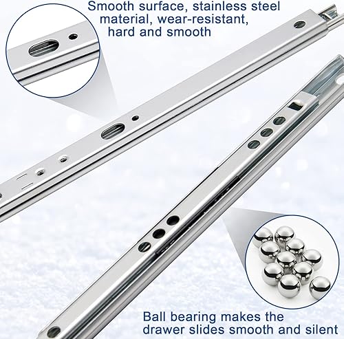 Miniatura 10 de Suiwotin Diapositivas de cajón de 12 pulgadas, rieles de cajón pequeños con rodamiento de bolas, riel deslizante de dos vías, paquete de 12 (0.7