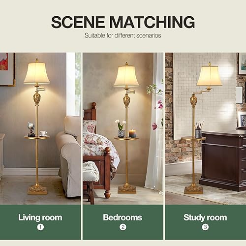 Miniatura 4 de Lámpara de pie LED tradicional con brazo oscilante ajustable de 350, lámpara de poste de pie vintage para sala de estar, dormitorio y oficina, luz