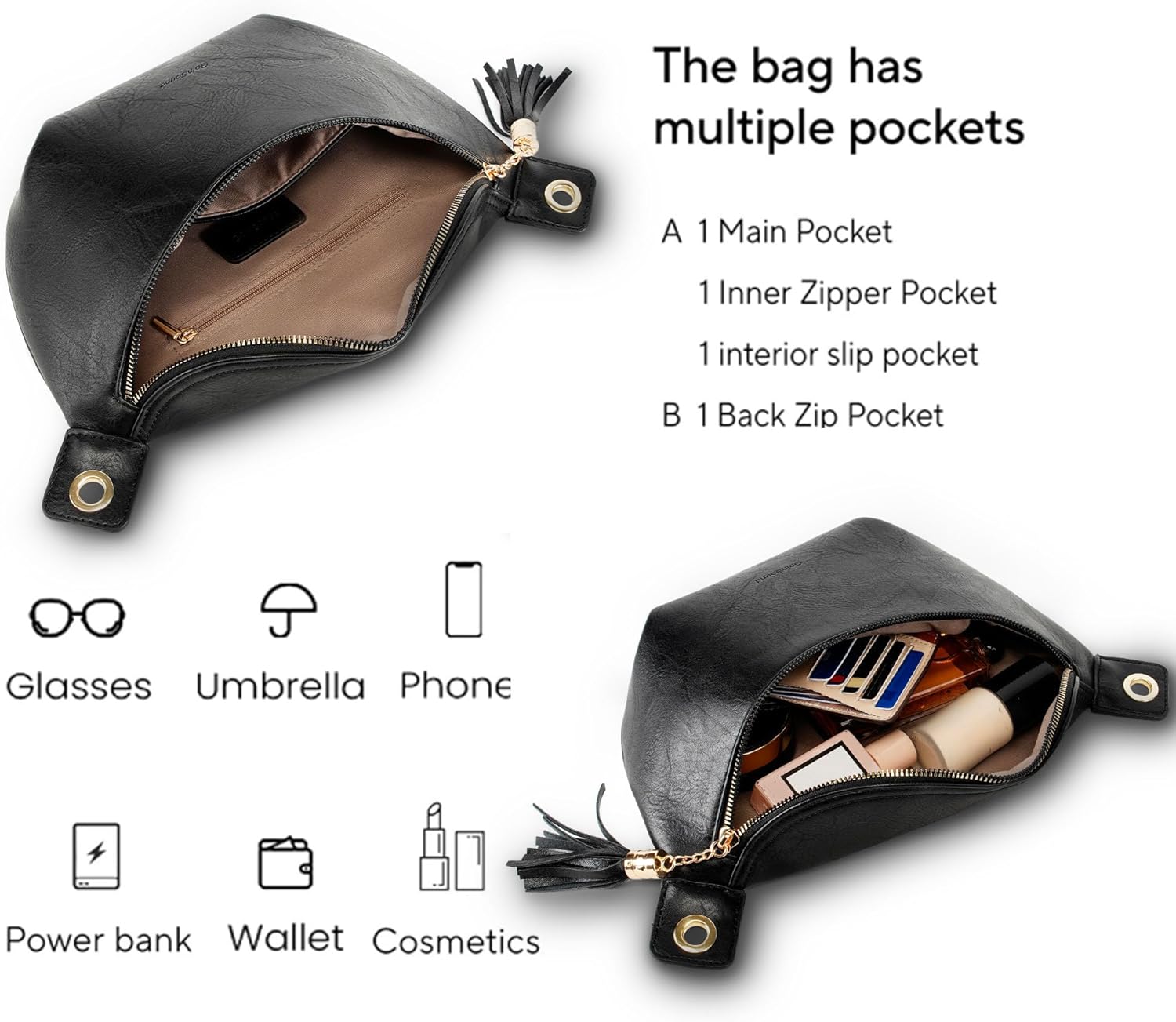 Black Crossbody Bags for Women with Wallet Cross body bag Bum Bags for Women Fashion Fanny Packs Waterproof