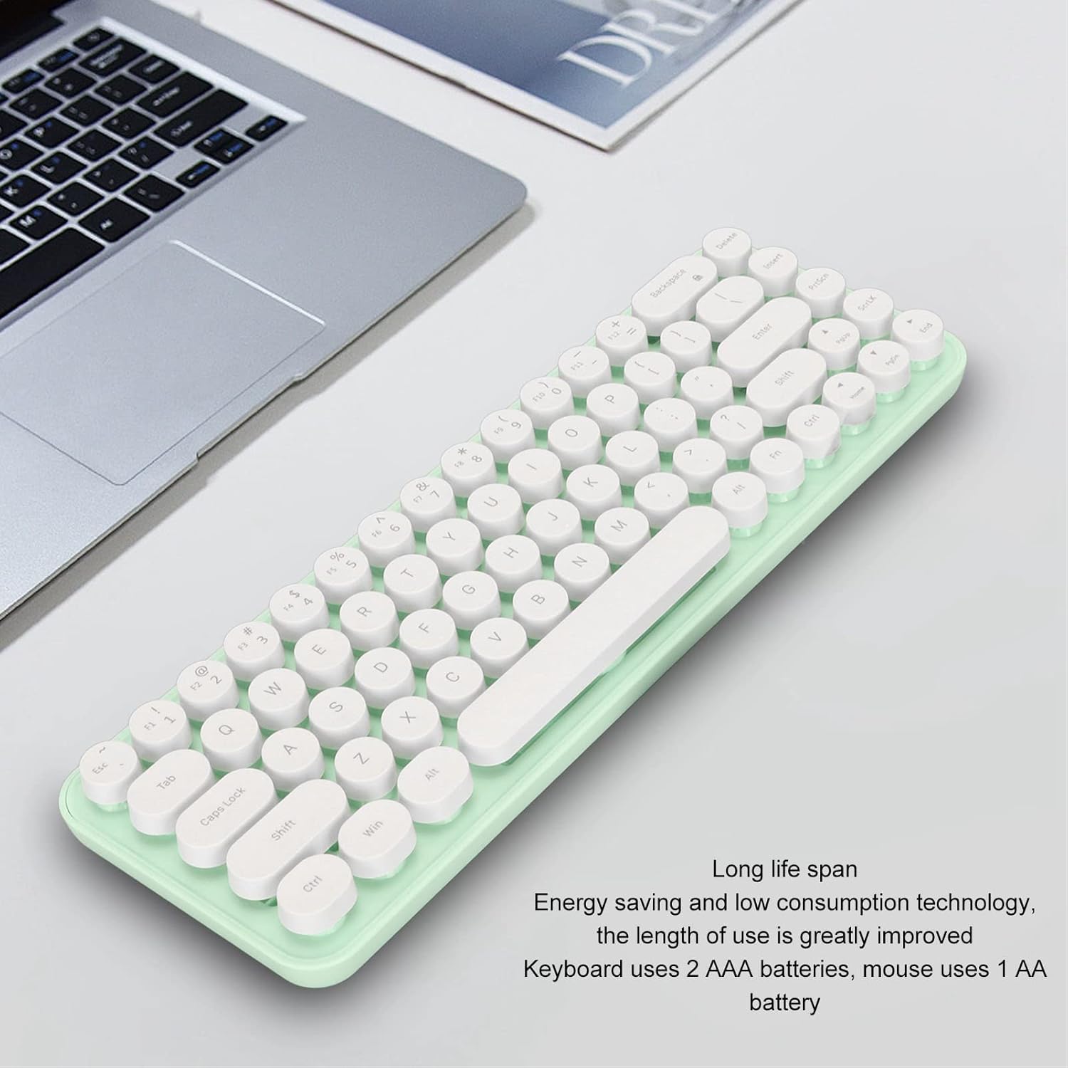 Retro Round Keycap Keyboard and Mouse Combo, 2.4GHz Wireless Keyboard Mouse Set with Adjustable DPI, Ergonomic Design for PC Desktop Typing