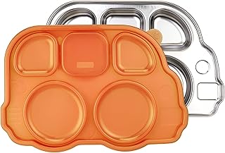 Innobaby Stainless Bus Plate with Airtight Sectional Lid, The Original, Leak-Resistant Divided Platter, Mom Invented Fun Shape Dish for Babies, Toddlers and Kids, BPA Free Plate