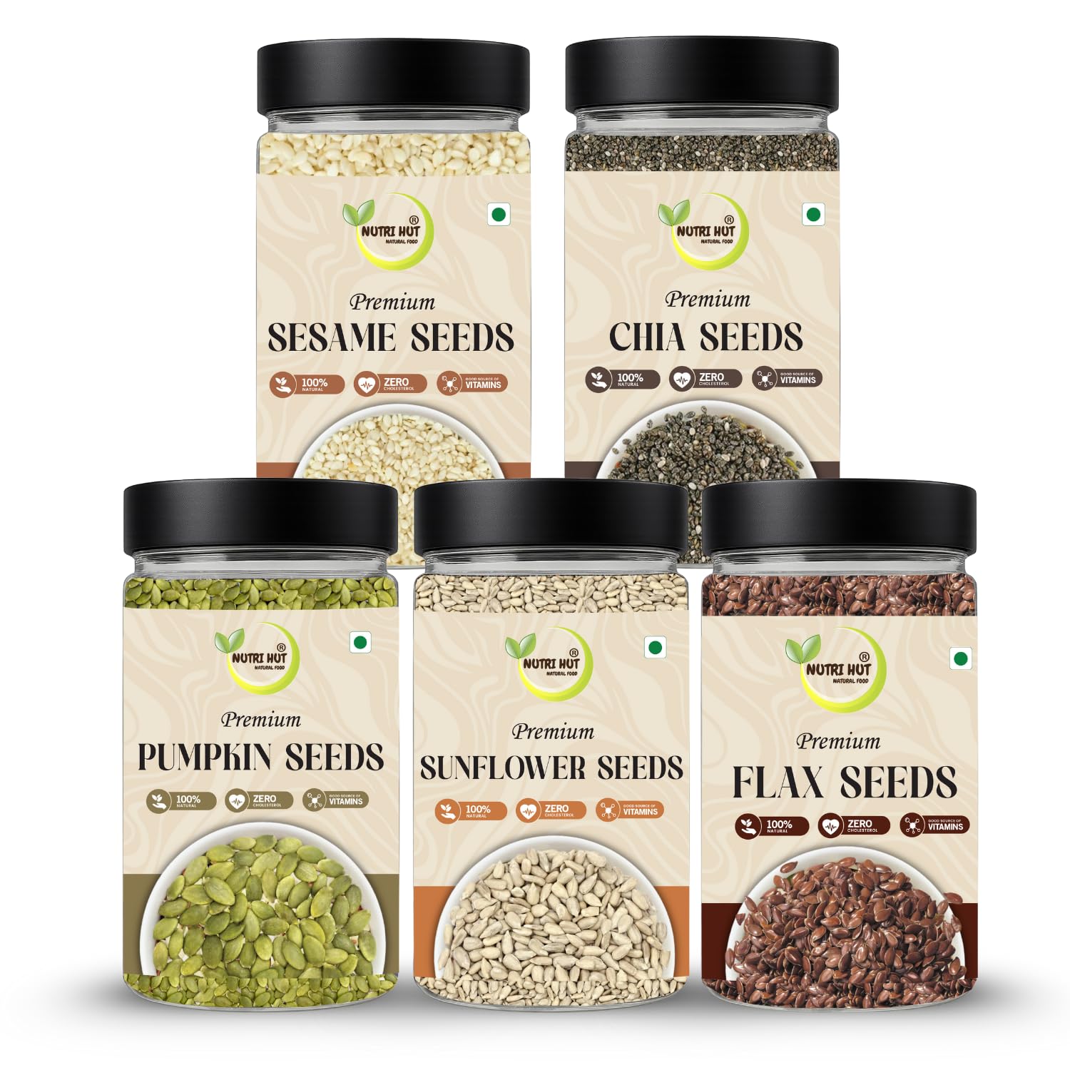 Nutri Hut Seeds Combo Pack of 5 – Flax, Sesame, Pumpkin, Sunflower & Chia Seeds | 150g Each | Raw Natural Superfoods Rich in Protein, Fiber & Omega 3 | Healthy Snack &-picture-17