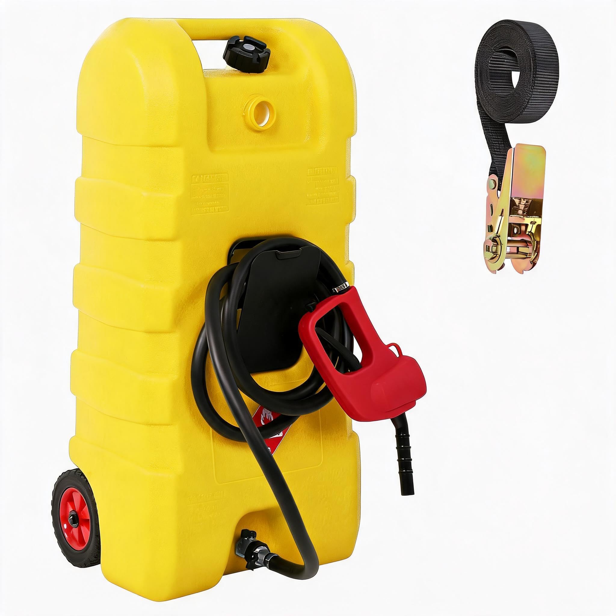 57L 15 Gallon Portable Fuel Caddy Manual Siphon Pump Gas Can with Wheels