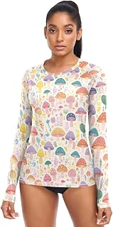 Trippy Mushrooms Rainbow Eyed Womens Rash Guard Sun Protection UPF 50+ Swimsuit Tops Hiking Surfing