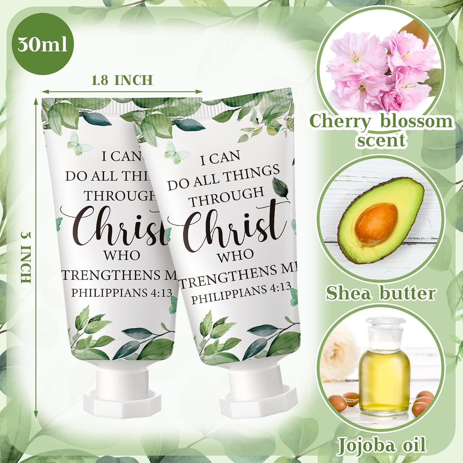 50 Pack Christian Hand Lotion Bulk Gifts for Women Mother's Day Gifts Bible Mini Travel Hand Lotion for Women Church Appreciation(Greenery)