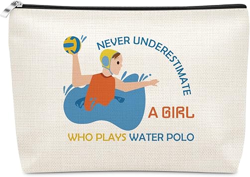 Water Polo Player Gift Makeup Bag Swimming Sport Water Polo Ball Team Gifts Stays Underwater for Women Female Goalkeeper Ball Pool Splash Team Player Christmas Birthday Present Cosmetic Bag