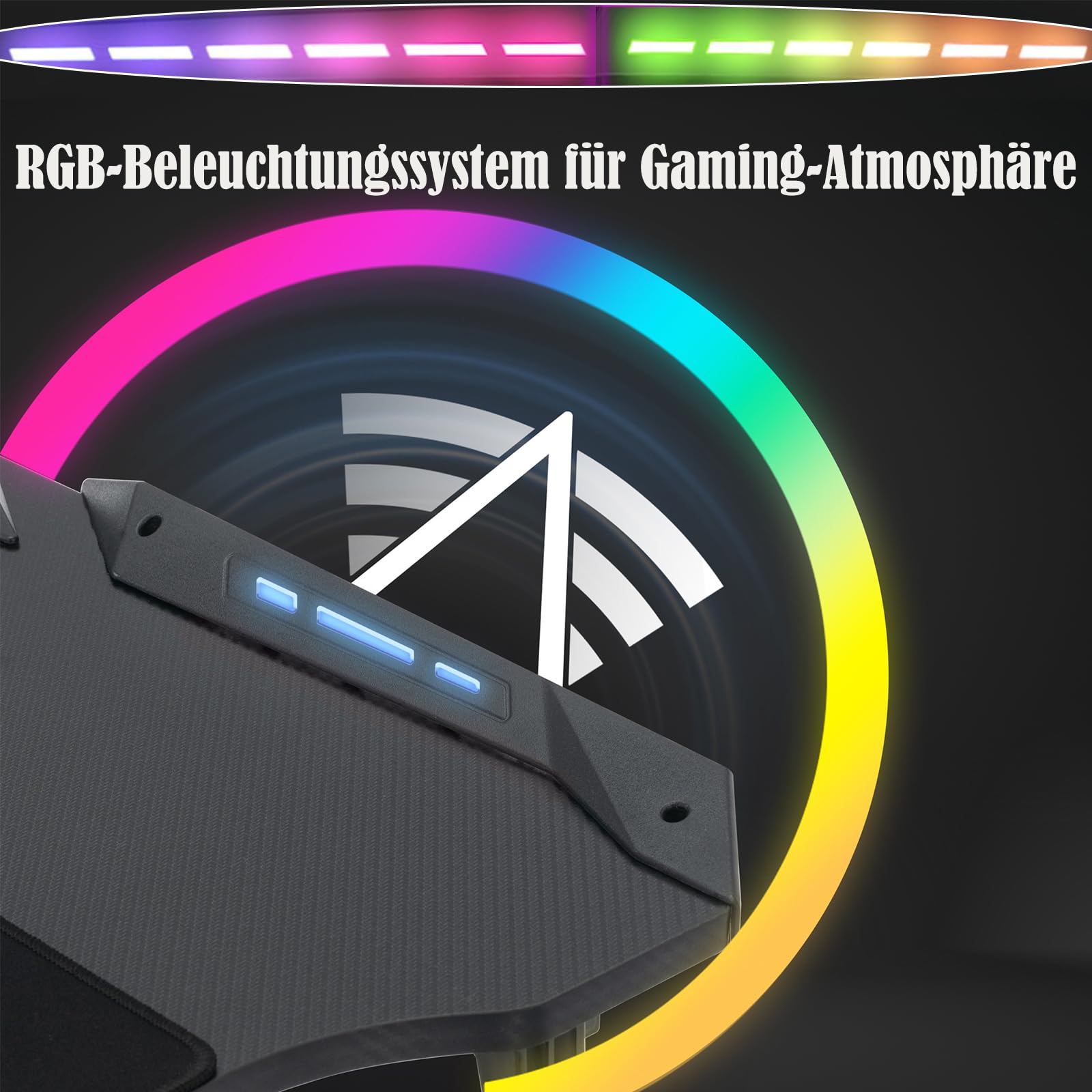 YUENFONG Tavolo da Gaming 140 x 60 cm, Scrivania per PC con Superficie in Fibra di Carbonio, Tavolo da Computer incluso Gancio per Cuffie e Portabicchieri, Nero con LED