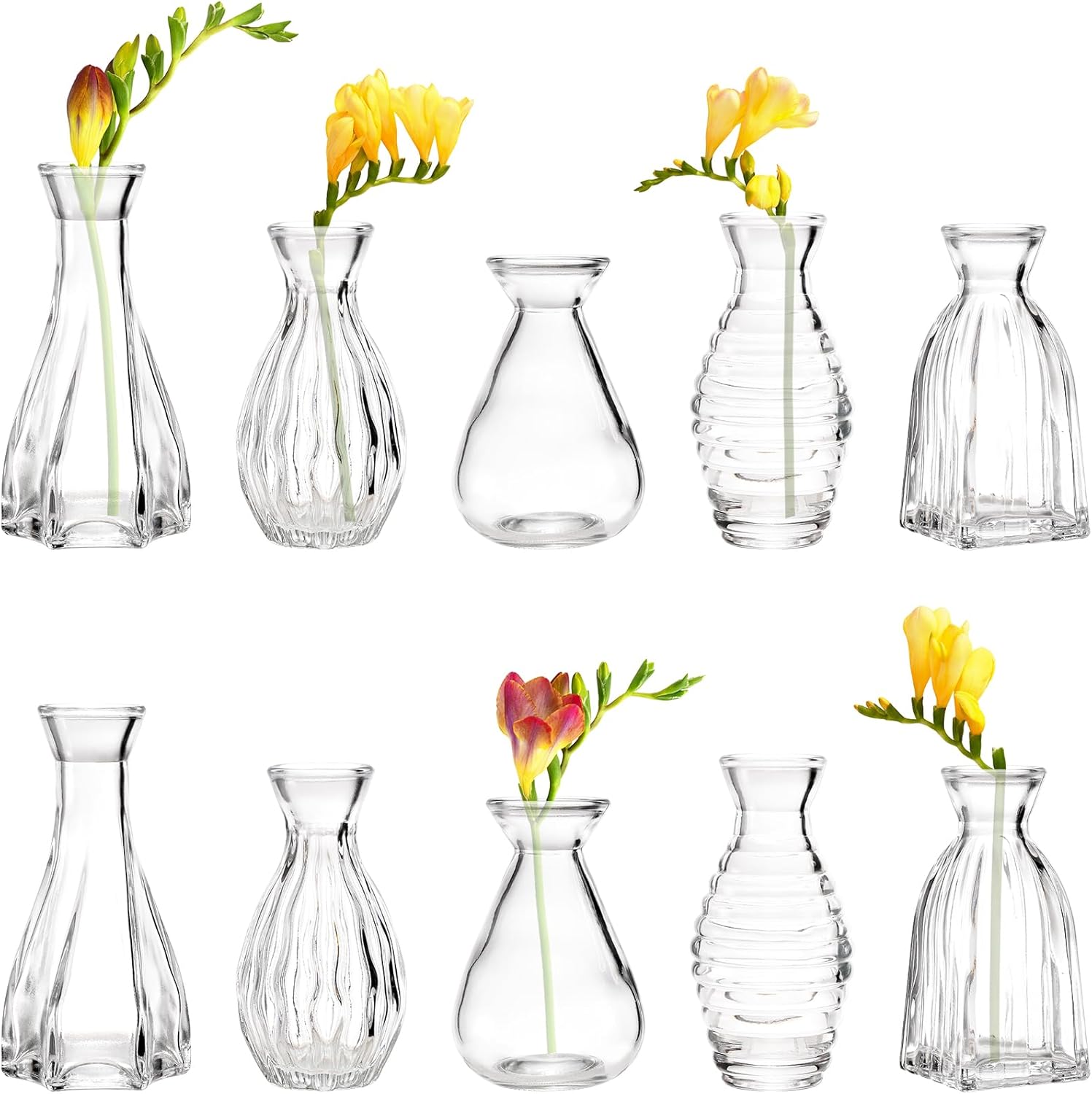 SOUJOY 10 Pack Small Glass Bud Vase, Mini Flower Vase for