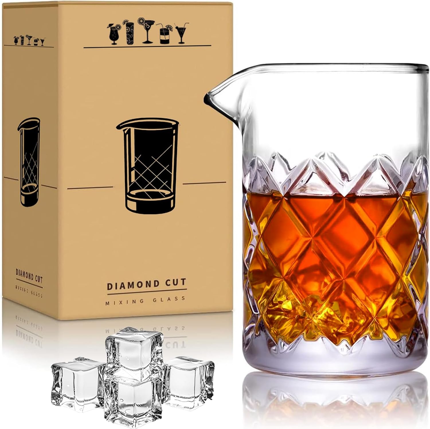 QSLKING 24oz Crystal Cocktail Mixing Glass with Weighted Base - Pro Bartender Stirring Glass for Martinis & Old Fashioneds