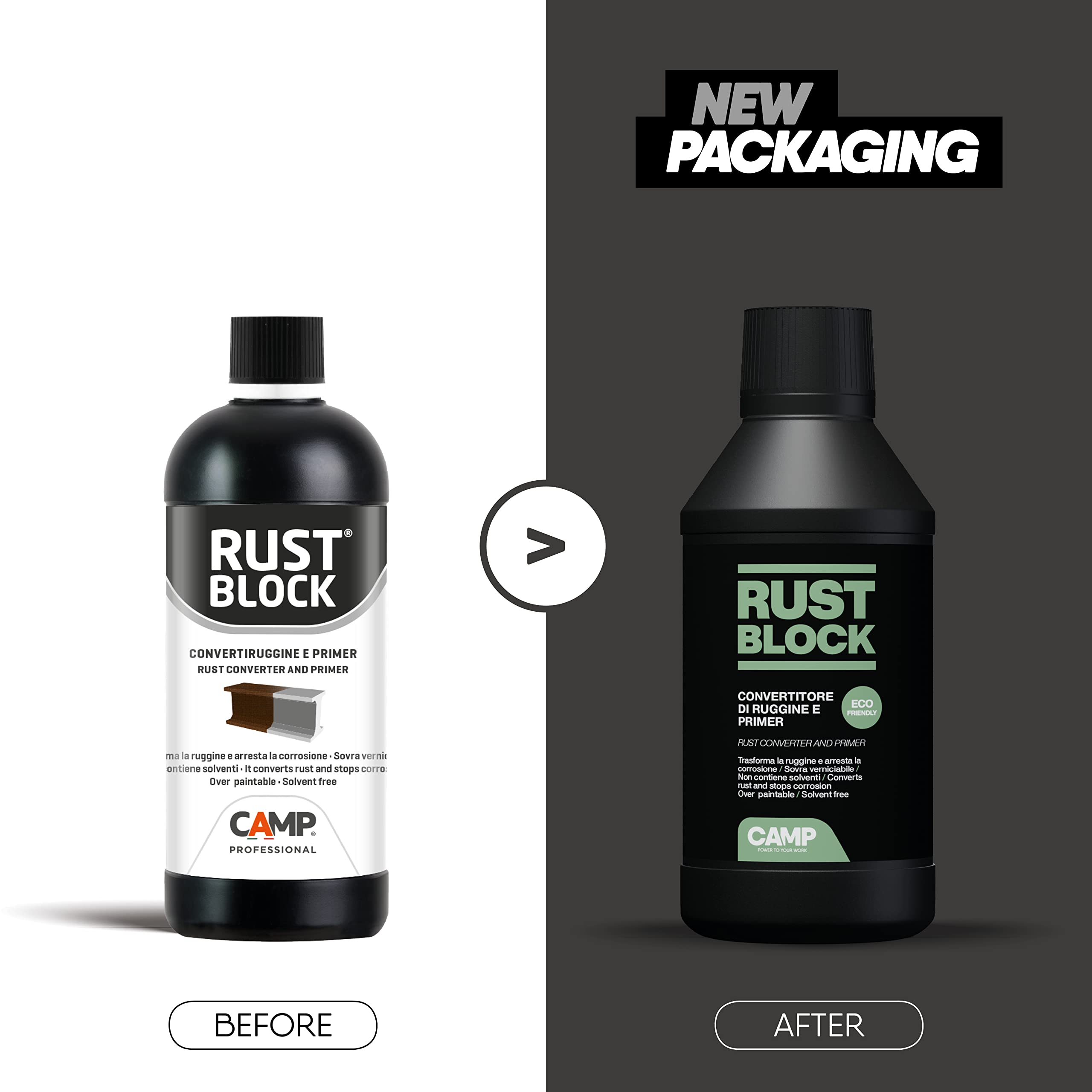 Camp RUST BLOCK CONVERTIRUGGINE E PRIMER, Converte e blocca la ruggine, Protettivo, Sovra-verniciabile