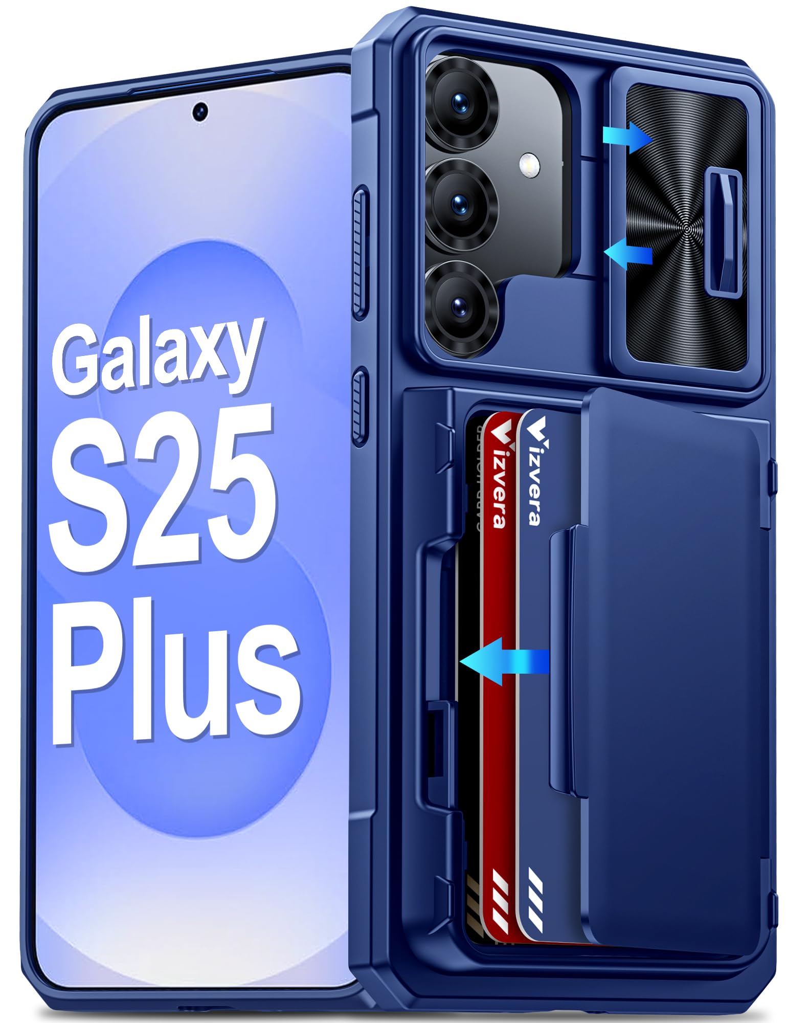 Vizvera for Samsung Galaxy S25+Plus Case Wallet RFID [Cards Holder][Camera Cover][Edge Raised] Full Body Rugged Shockproof Silicone Protective Phone