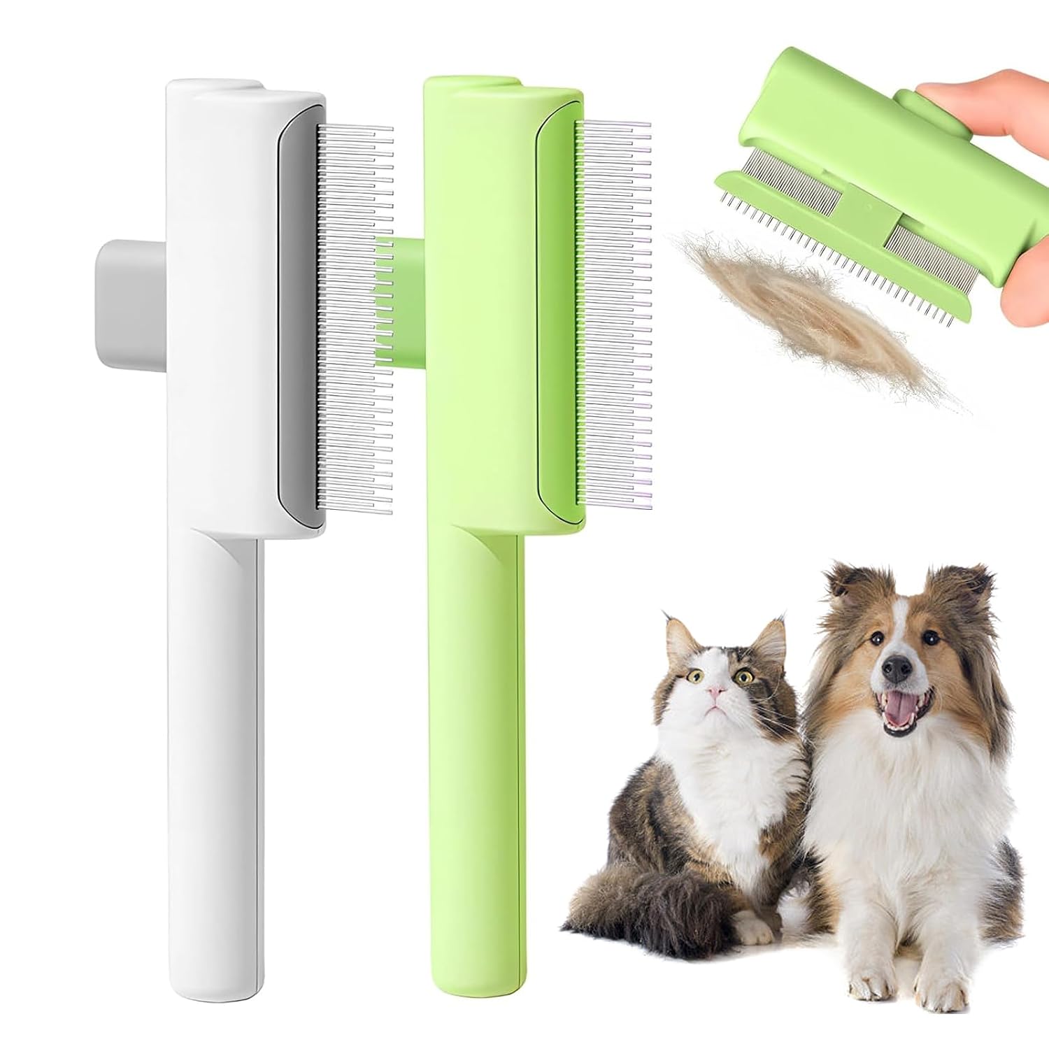 2 Pcs Flea Comb for Dogs & Cats - Self-Cleaning Grooming Brush