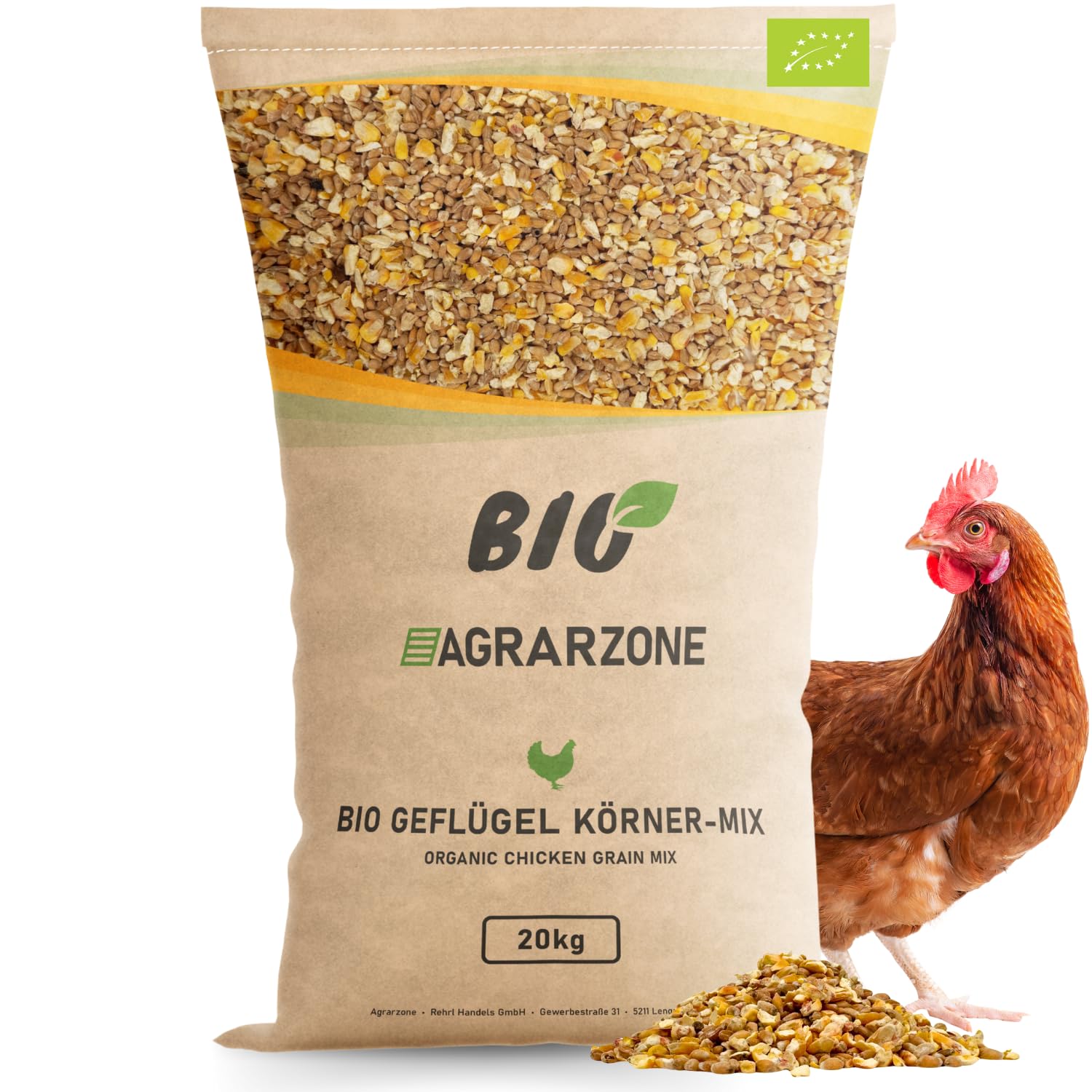 Agrarzone Aliment Bio pour Poules 20kg [Muesli Premium] - 100% Bio Autrichien - Aliment pour Poules sans OGM - Mélange de Graines pour Poules Pondeuses