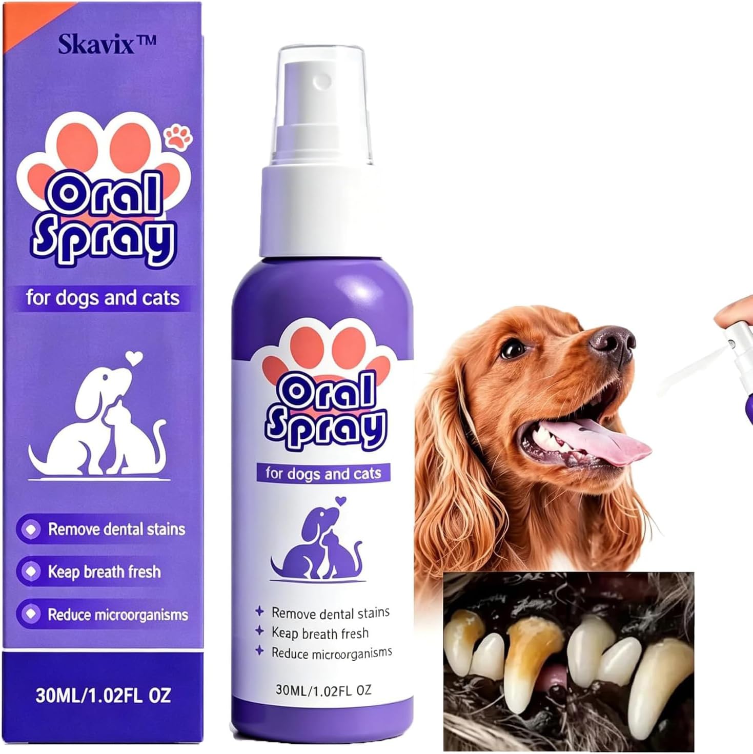 Skavix Pet Oral Spray, Skavix Pet Oral Tartar Remover Spray - Fresh Breath & Easy Pet Oral Care for Dogs & Cats, Chlorhexidine for Dogs Teeth Cleaning (1) | Oral Tartar Remover Spray