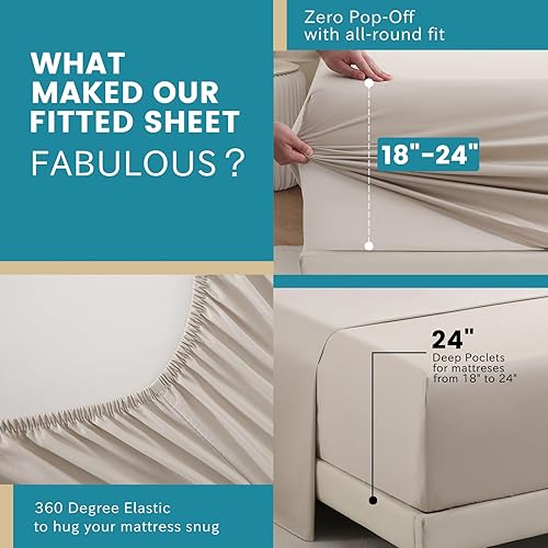 Miniatura 5 de Bedlifes - Sábanas tamaño Queen, esquinas profundas, 46 a 61 cm, juego de sábanas de algodón egipcio, 1000 hilos, 100 % algodón, frescas,