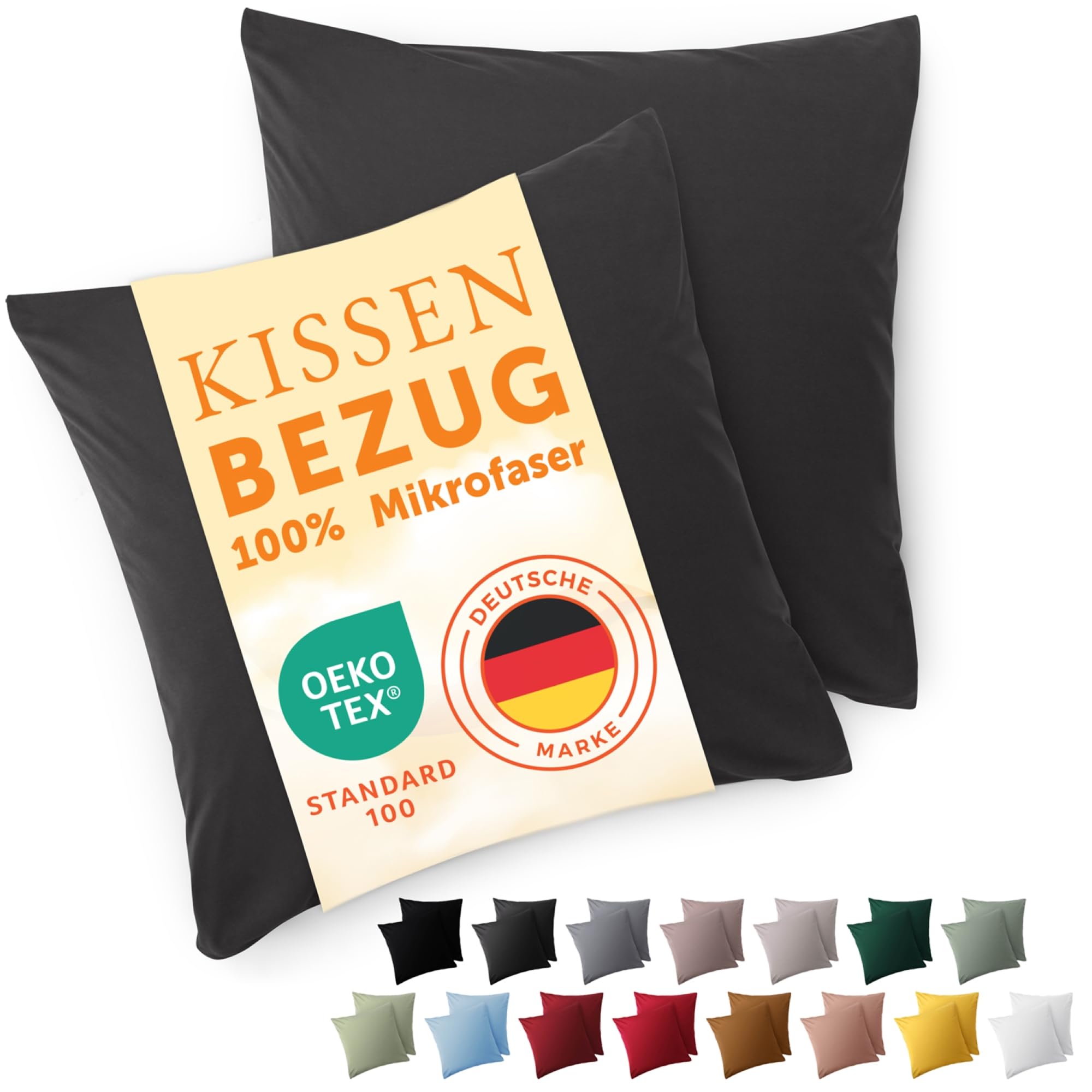 Blumtal Kissenbezug 40 x 40, 2 Stück - Oeko-TEX zert. Kissenbezüge 100% Mikrofaser in extra weich & waschmaschinenfest - Bezug Kissen 40x40 Anthrazit