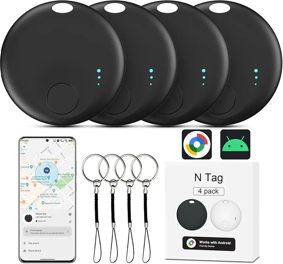 FUYAOSC Air Tracker Android, 4 Traceur Tag Localisateur D’Objets Bluetooth, Smart Tracker Tag Fonctionne avec l’app Google Localiser (Uniquement Android), Android Smart Traceur Tag pour clés, Bagages