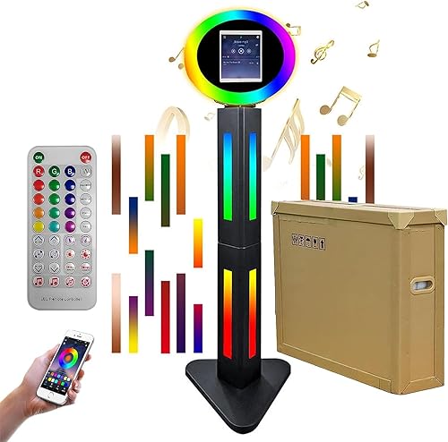 RDYMONKEY Soporte para cabina de fotos para iPad, carcasa de metal negro para iPad con luz RGB para iPad de 10.2 pulgadas, control remoto, para