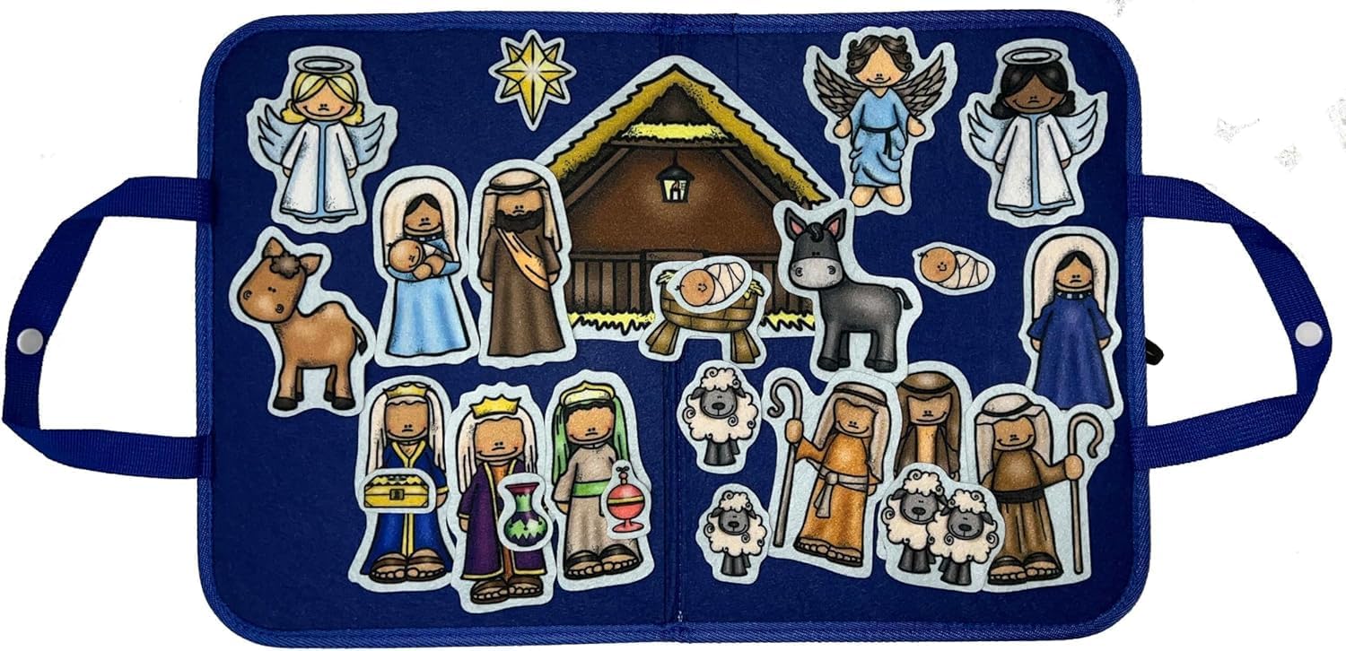 Story Time Felts Nativity Birth of Baby Jesus Felt Figures Flannel Board Stories 25 Pieces Christmas Scene (Small with Flannel Board)