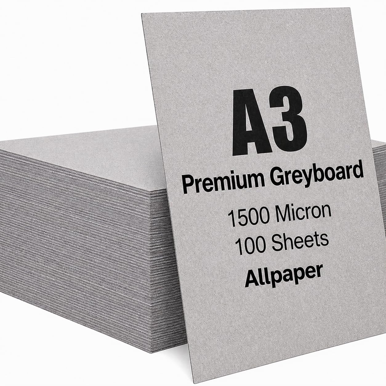 100 X A3 Greyboard Unlined Backing Card 1500Mic / 1.5mm 100% Recycled Hilton Classic Allpaper