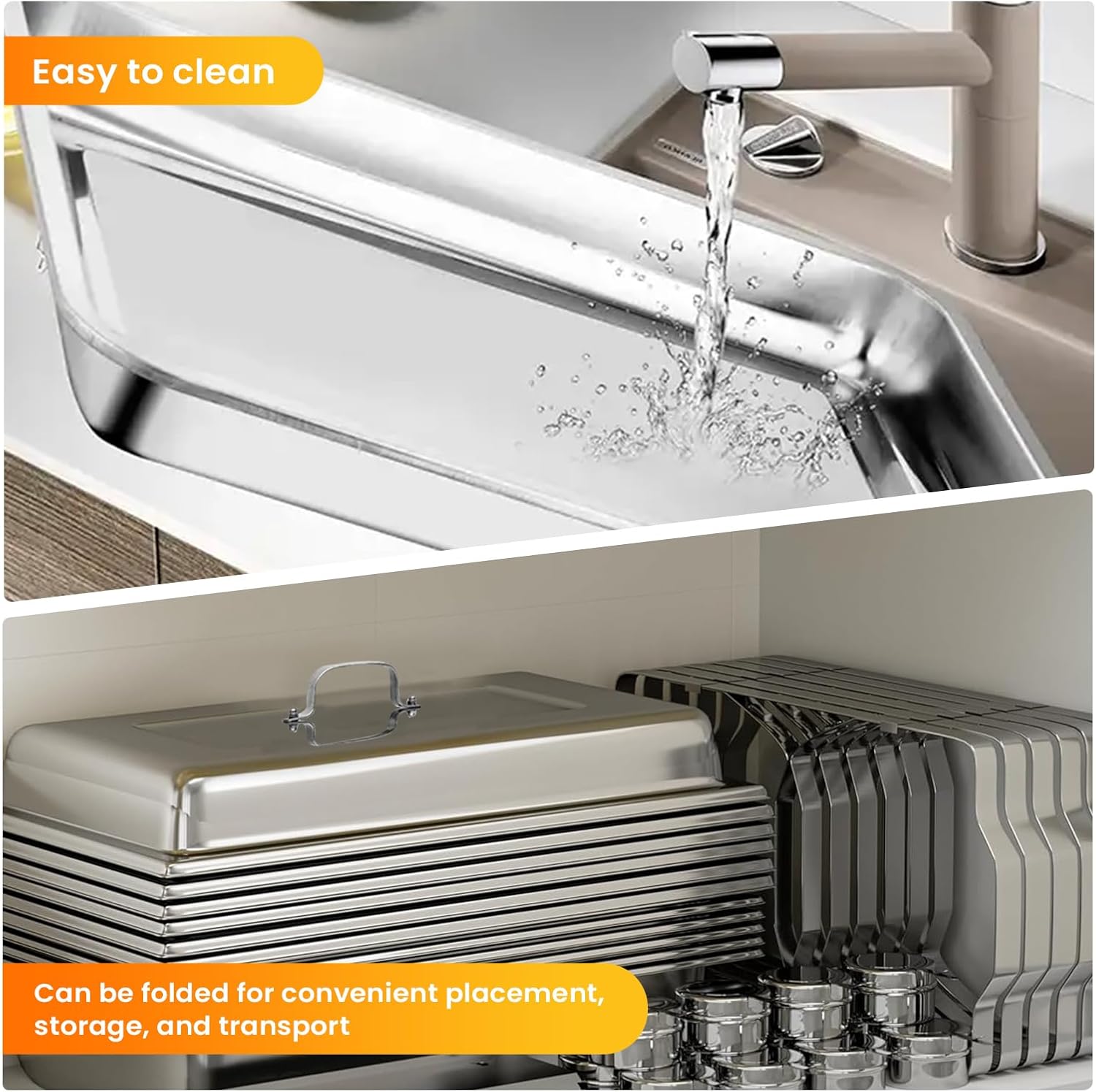 POWERFUEL Chafing Dishes for Buffet, 4 Pack 9QT Rectangular Stainless Steel Chafing Dishes Set with with 4 Serving Tongs, Serving Tray, Water Pan, Stand, Fuel Holder for Party, Gathering, Wedding