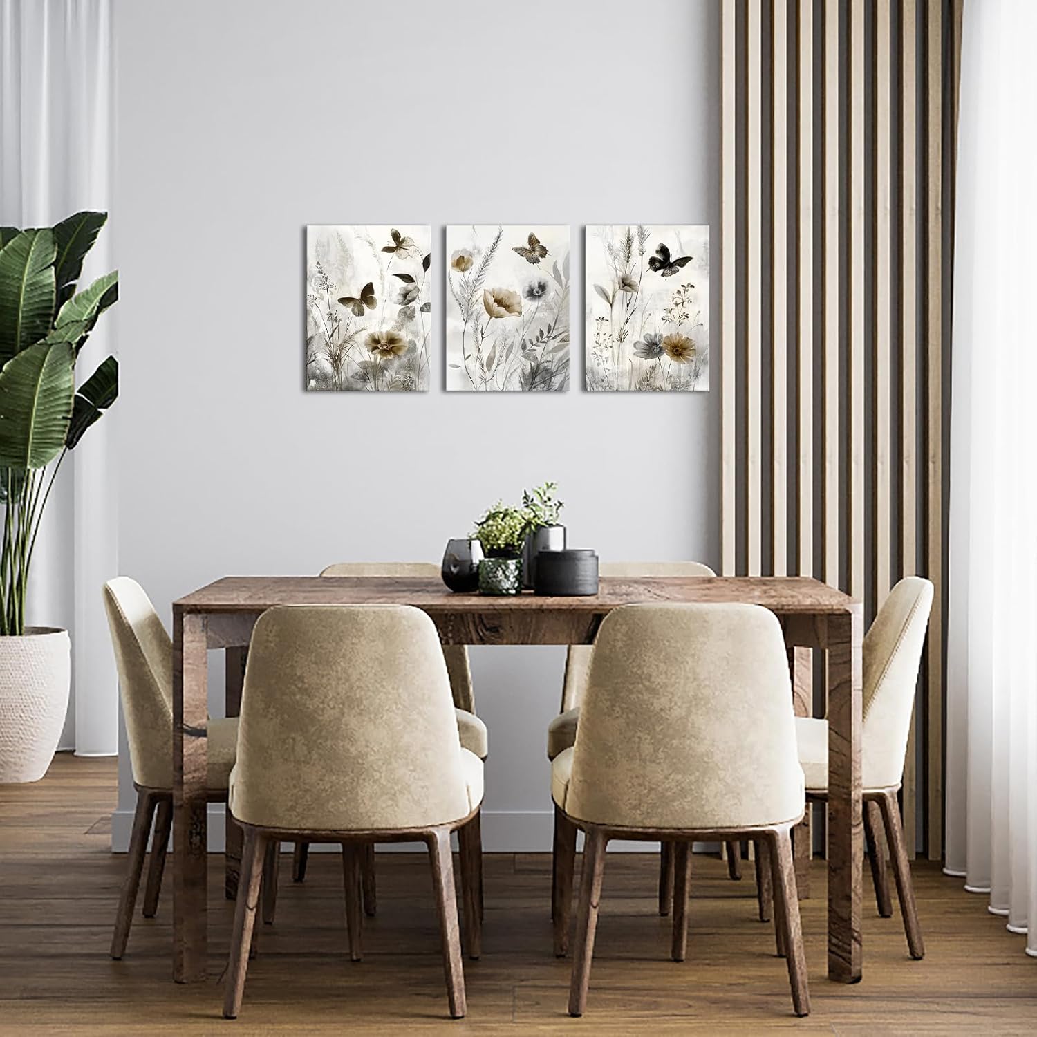 NutArtPic Botanical Canvas Wall Art Framed Wildflower Paintings Poppy Pictures Beige Artwork Minimalist Bedroom Bathroom Kitchen Wall Art(Beige Small)