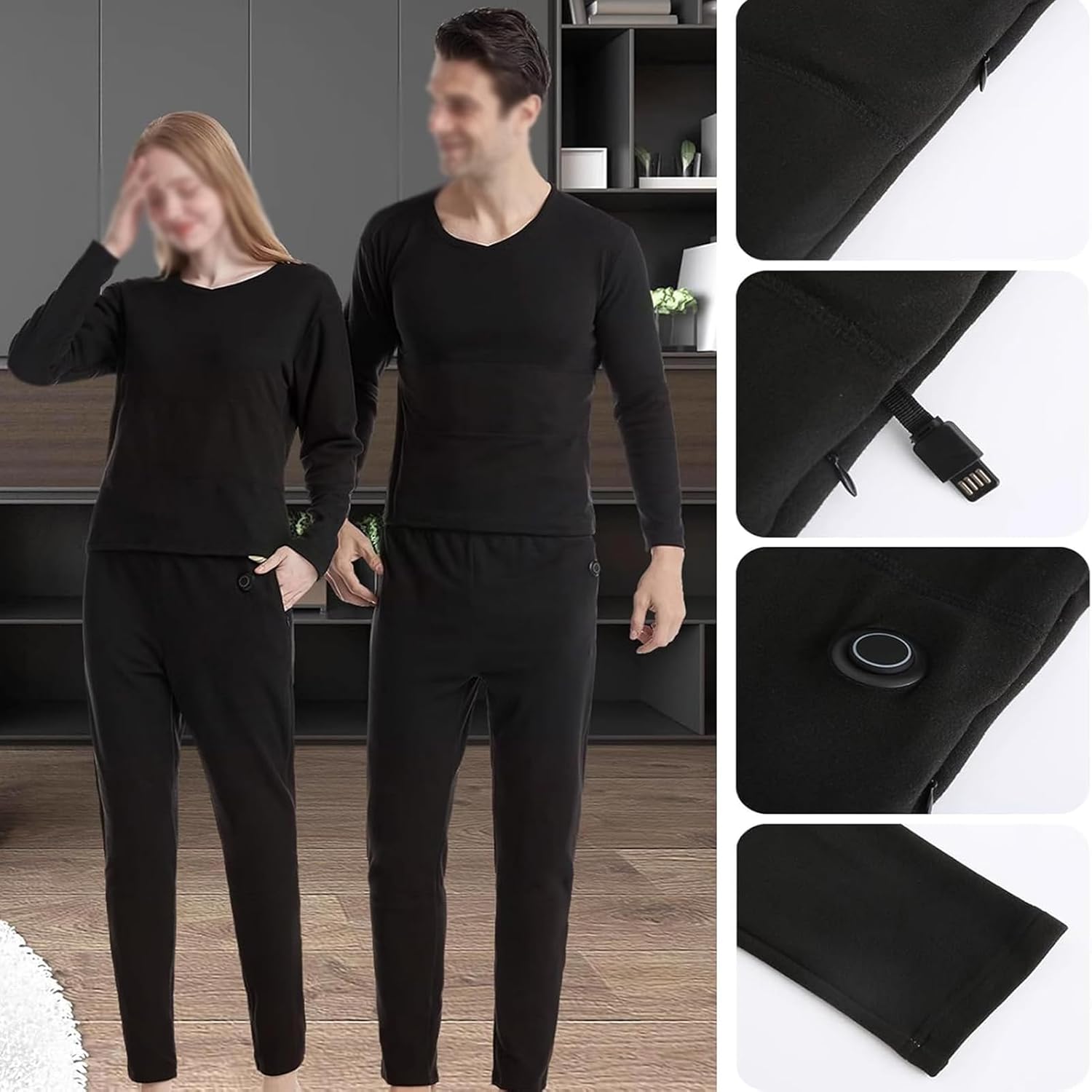 USB Electric Heated Underwear,11 Heating Zones,3 Temperature Controls Heating Base Layer for Outdoors and Sports