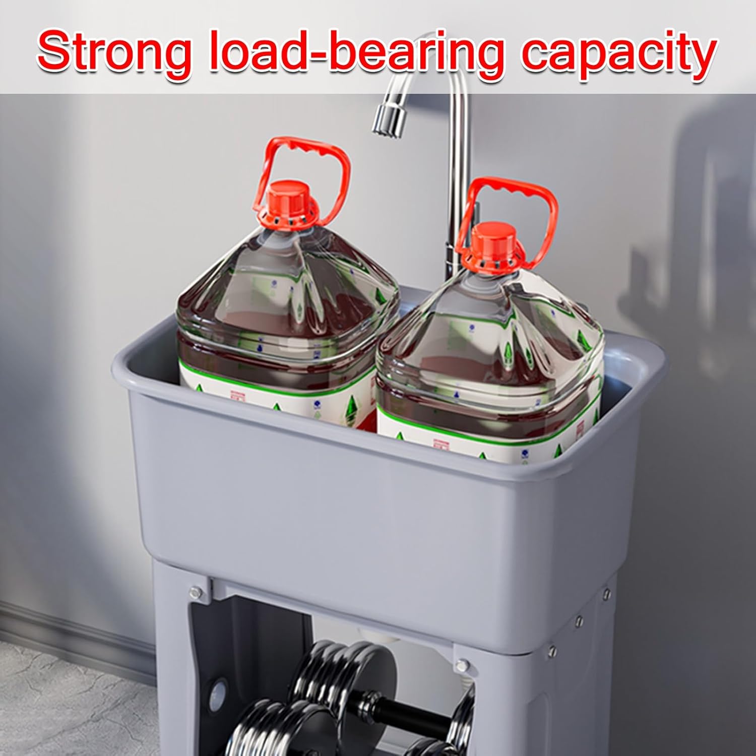 Freestanding Plastic Utility Sinks Laundry Tub outdoor sink Freestanding Plastic Utility Sink With tap Indoor and Outdoor Wash Basin Utility Sink for Restaurants Laundries Stores Utility Rooms(Gray,40