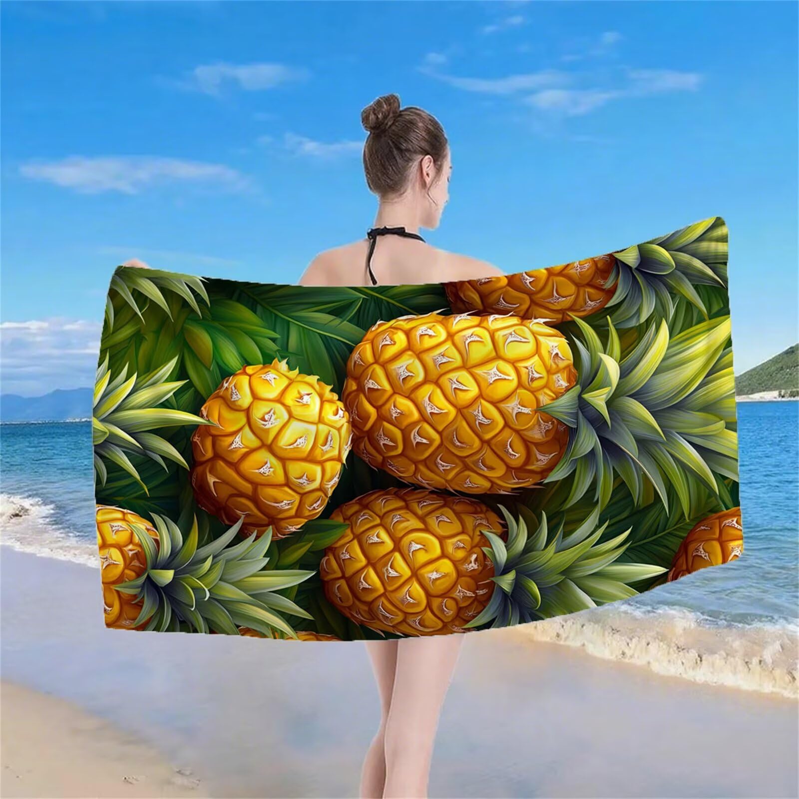 Serviette de Plage XXL 220x100 cm Anti Sable et Séchage Rapide Microfibre Drap de Plage Serviette de Bain Grande Taille Drap de Bain pour Homme Femme Voyages Natation Camping Pique Nique Ananas S-539