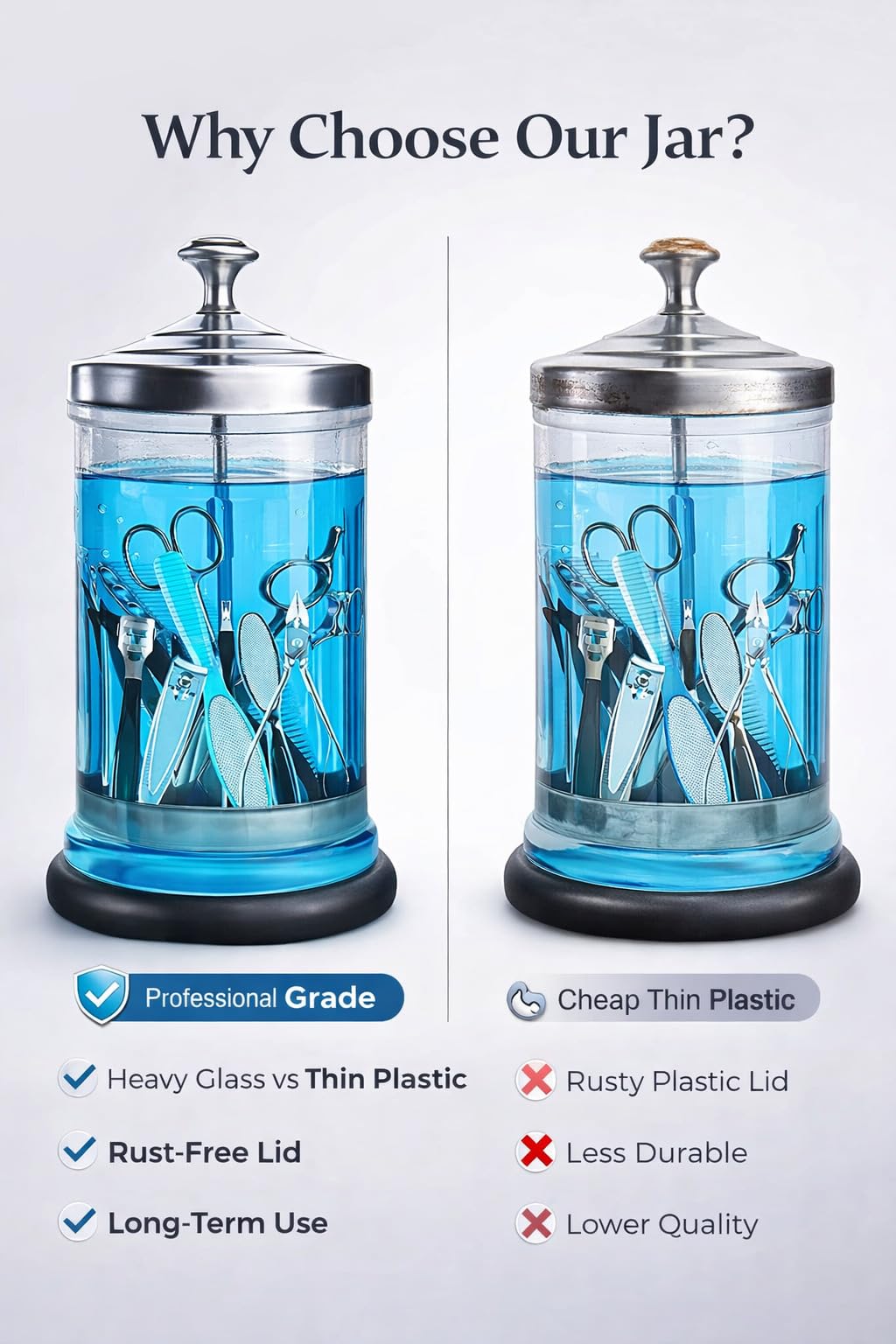Petit pot désinfectant en verre pour barbiers et salons – Pot de stérilisateur professionnel pour fournitures de barbier et outils à ongles – 621 ml