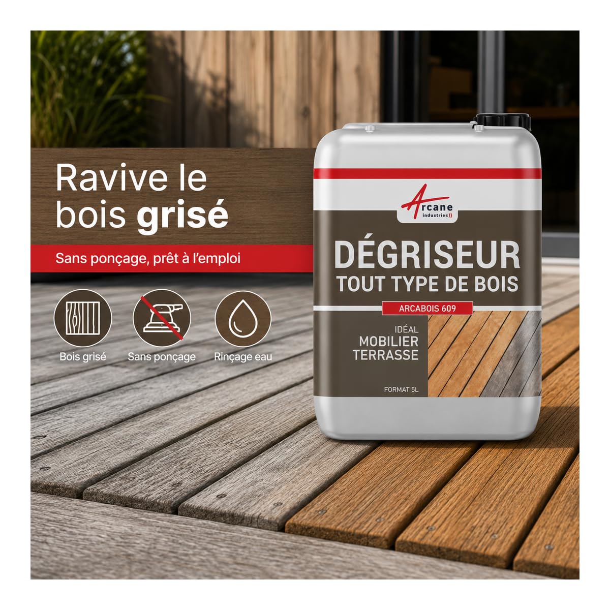 Holzaufheller - Entgrauer für Terrassen und Außenholz - ARCABOIS 609-200 L