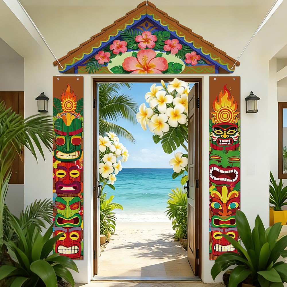 SUPERDANT Hawaii Aloha Banner Set Polyester Porch Sign Tribal Totem Reusable Welcome Backdrop Door Decor With Rope Hook Summer Beach Party for Indoor Outdoor Gatherings Banquet 180x68cm