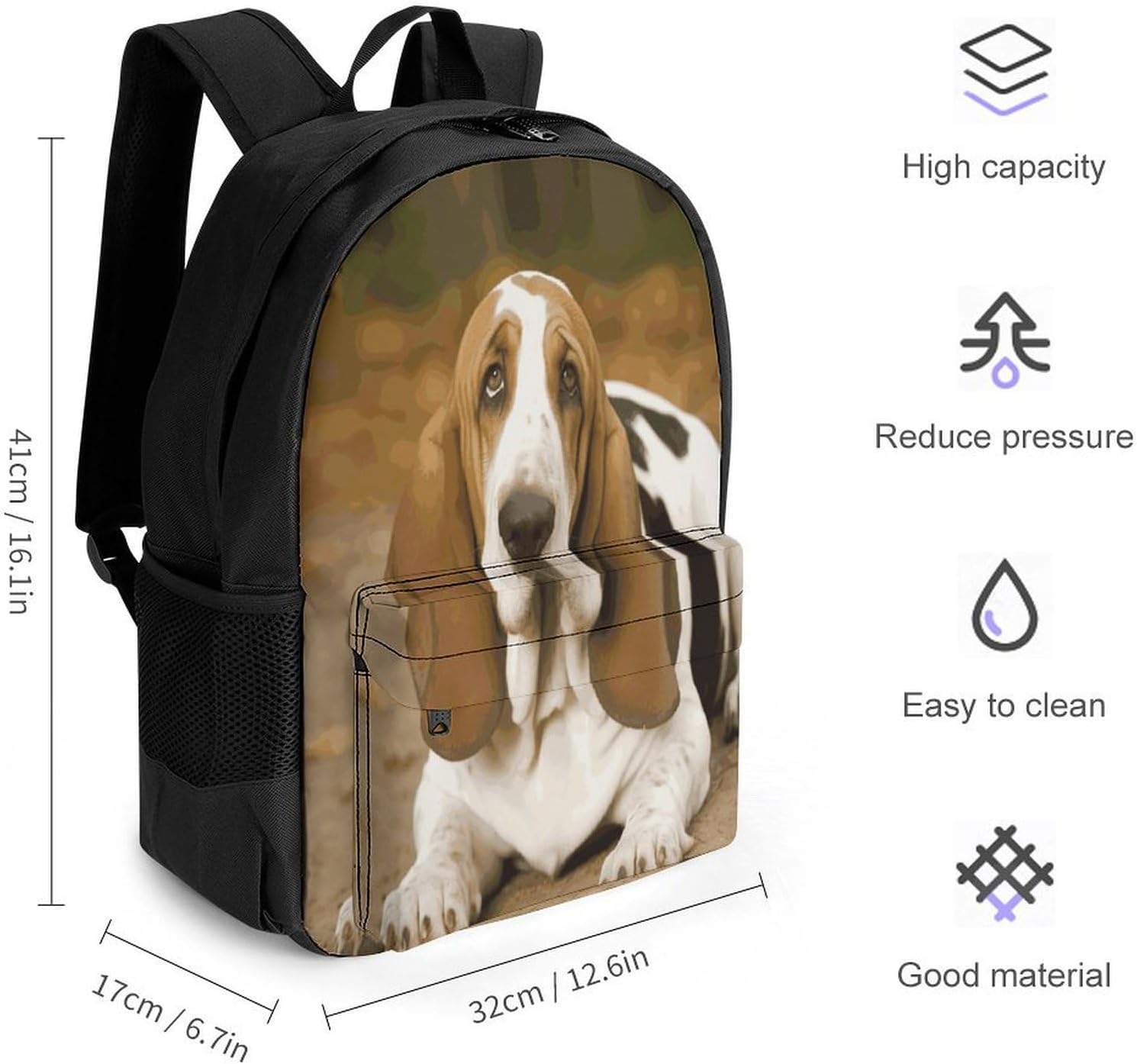 Basset Hound Backpack Daypack Travel Backpack | Lightweight Casual Laptop Backpack for Women Men Aesthetic Travel Bag for Weekender Business Hiking Outdoor