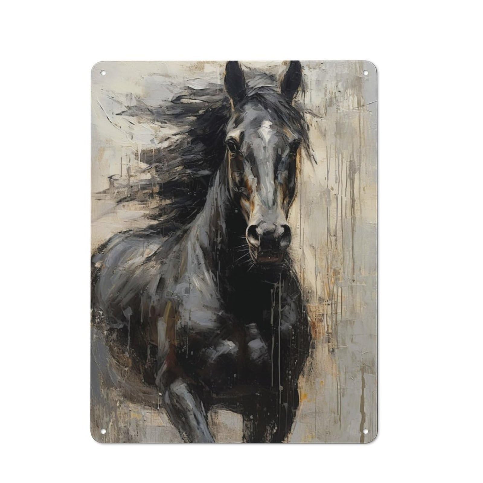 Junmoney Black Horse Palette For Lounge Or Reading Corner, Retro Metal Sign 40X30cm, For Metal Sign Collectors, For Garage And Workshop Walls