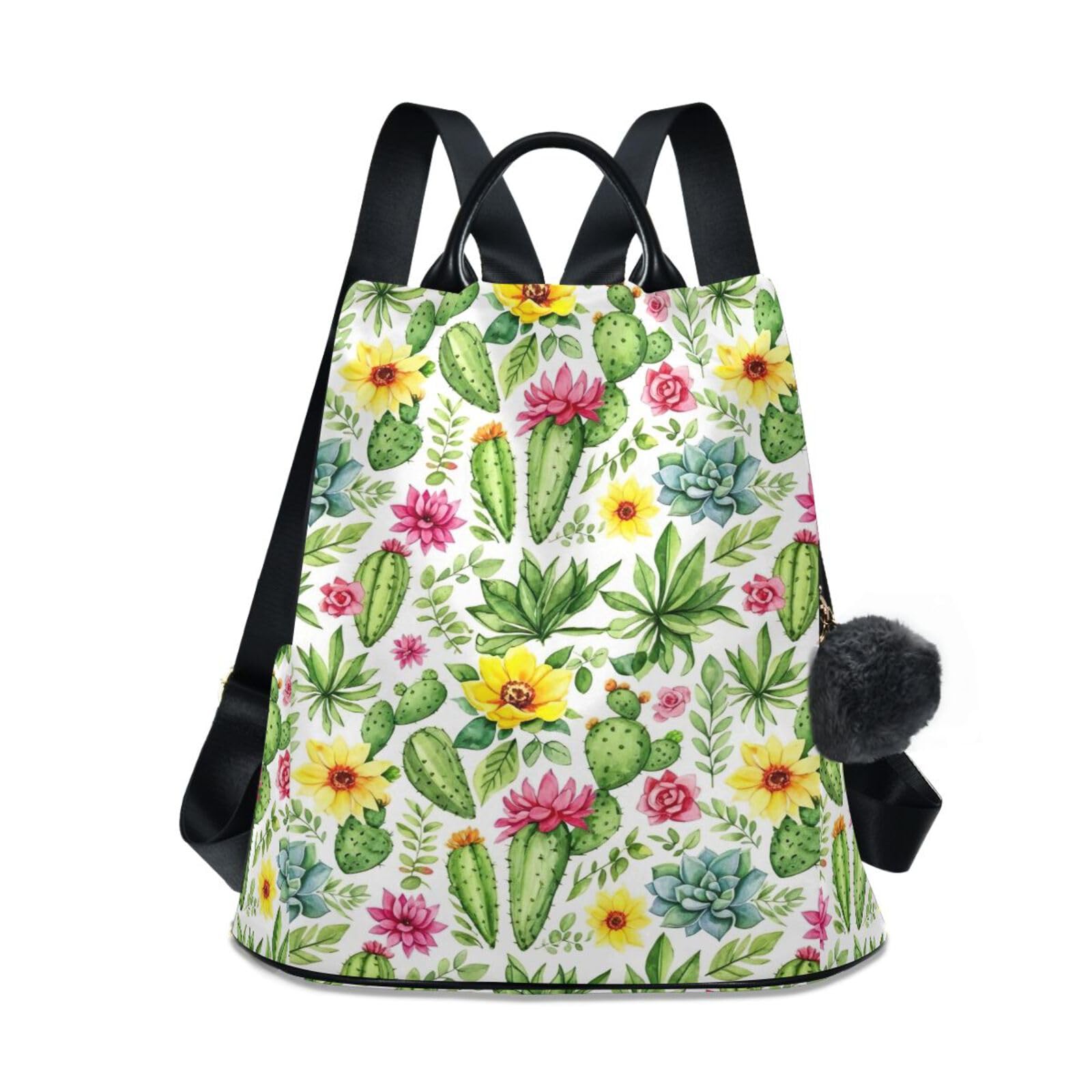 Mochila con diseño de cactus y flores de acuarela para mujer con cierre seguro 8